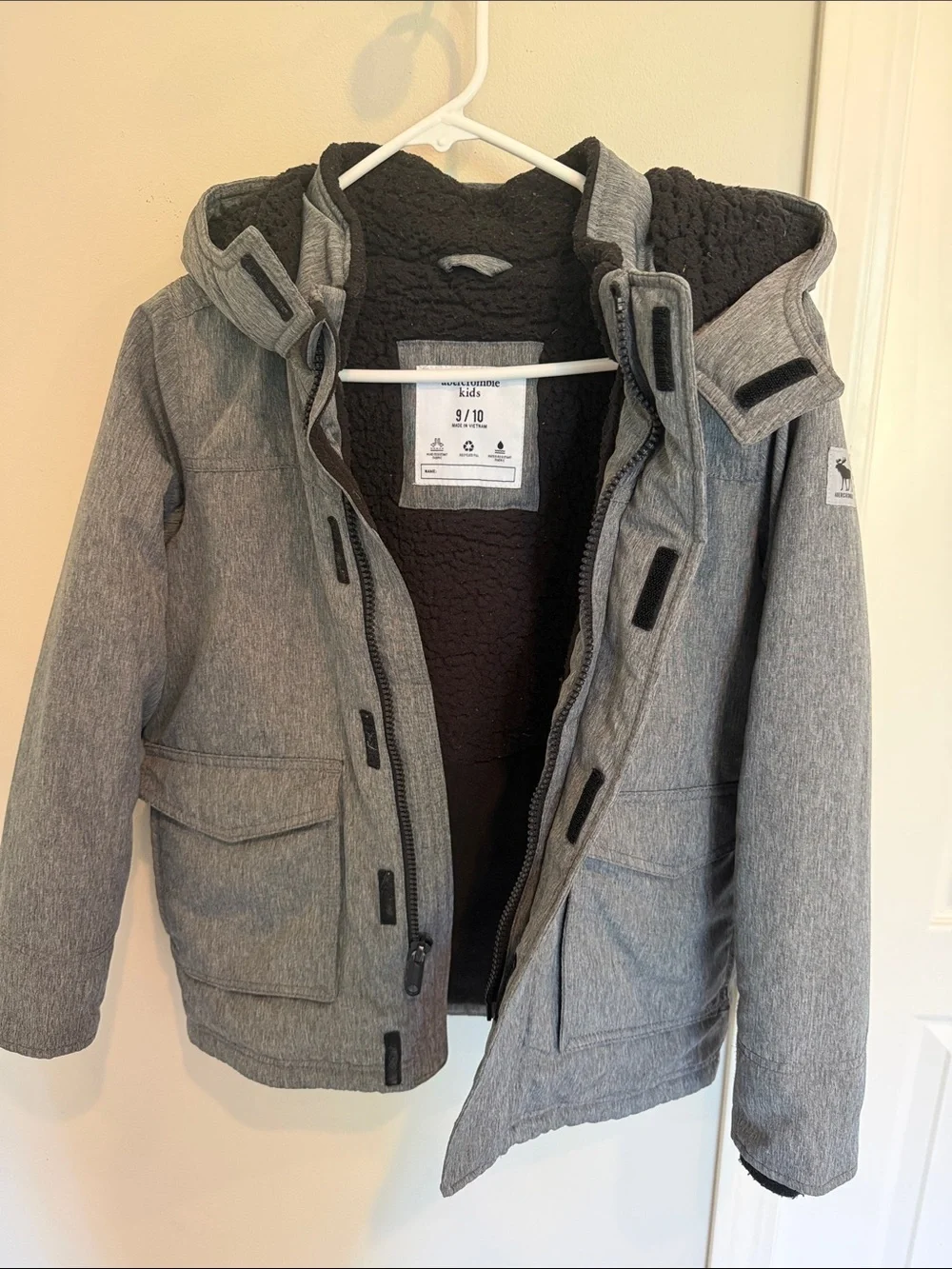 abercrombie kids Heather Grey Hooded Puffer Jacket